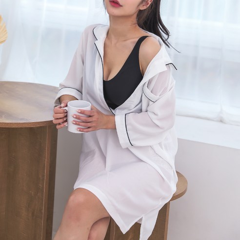 아루아 여성용 딥브이 하프넥 셔츠 원피스