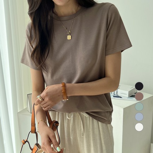 세컨그라운드 여성용 코튼 베이직 반팔 티셔츠