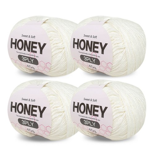 니뜨 허니 3ply 뜨개실 45g x 4p + 무료 도안 세트, 02 백아이보리