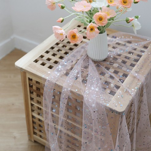 대폭 망사 반짝이별 12컬러 원단 150 x 270 cm, 연핑크, 1개
