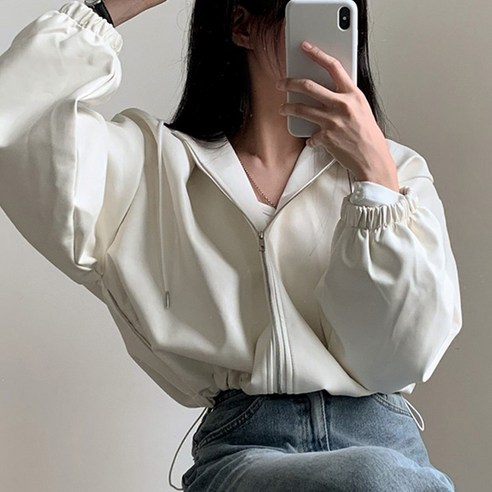 퀸이즈 여성용 데일리 크롭 후드 레더 자켓