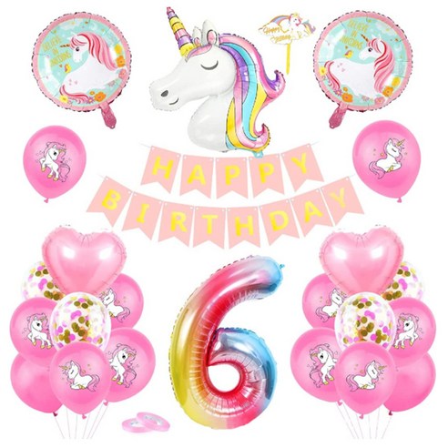 마켓감성 무지개 유니콘 생일 파티 풍선 세트, 타입6, 1세트