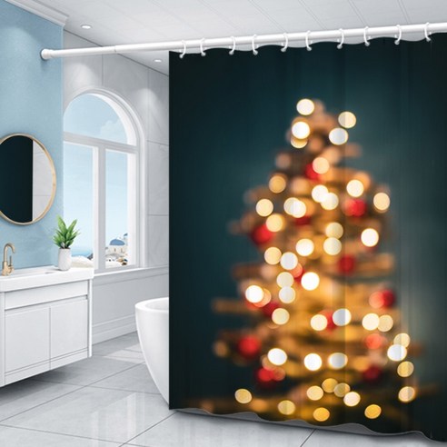 플로즈 겨울 크리스마스 시리즈 디자인 욕실 샤워 커튼 A03 150 x 180 cm, 1개