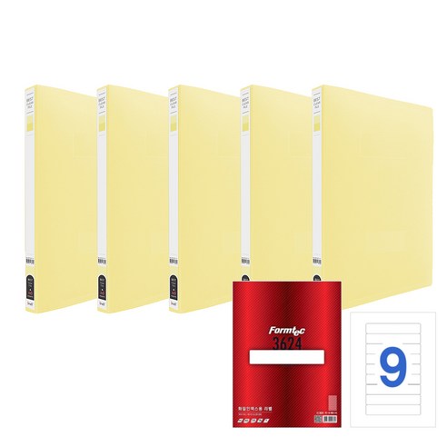 인디 A4 베스트 크리어화일 HO1527 40매 x 5p + 폼텍 화일인덱스용 라벨지 20매 LQ-3624, 크리어화일(노랑), 라벨지(흰색), 1세트