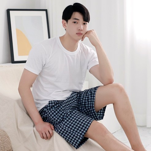 테라우드 남성용 면 5부 파자마 바지