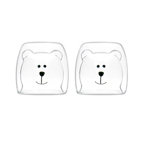 라임올리브 애니멀 내열 이중 유리컵 260ml, 곰, 2개
