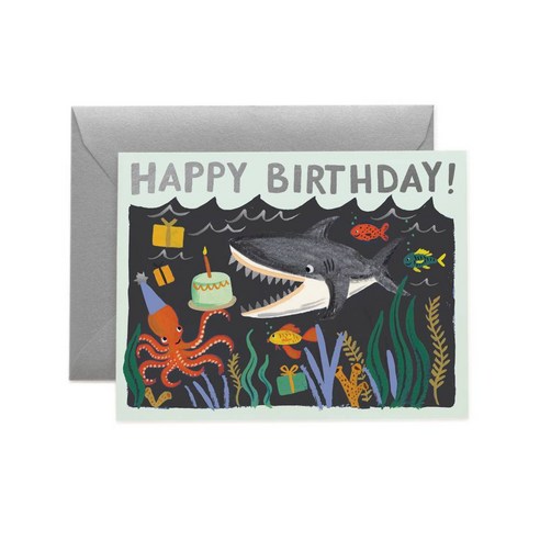 라이플페이퍼 SHARK BIRTHDAY 카드, 혼합색상, 1개