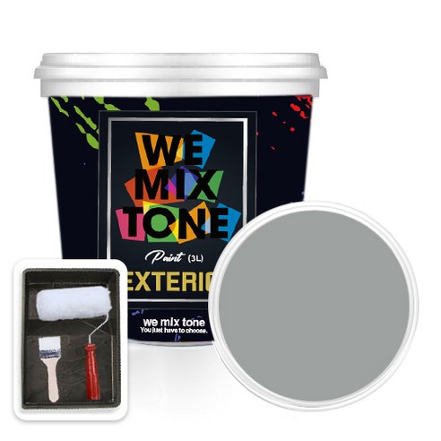 WEMIXTONE 외부용 EXTERIOR 페인트 3L + 붓 + 로울러 + 트레이 세트, WMT0065P01(페인트), 1개