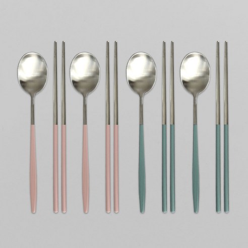 프렐류드 다비데 4인 수저 세트, 인디핑크, 그린, 숟가락 2종 x 2p + 젓가락 2종 x 2쌍, 1세트