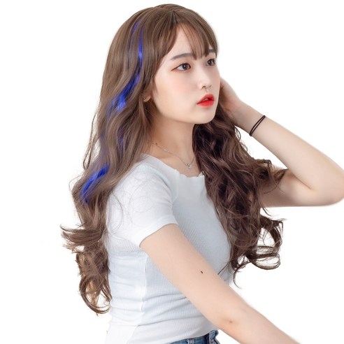 가발위드 단색 웨이브 컬러 포인트 피스 5p + 트윙클 붙임머리 세트, 다크블루(컬러피스), 랜덤발송(붙임머리), 1세트