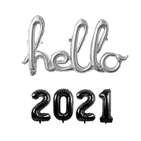 하트 풍선세트 신년 연말 파티 hello 필기체 홀로그램 풍선 세트, 2021블랙, 1세트