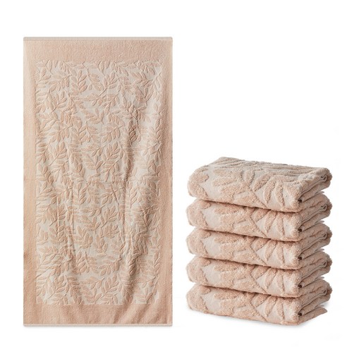 소프트터치 내츄럴 호텔수건 160g 30수 면사 5p + 내츄럴 바스타올 490g 30수 면사, 핑크(호텔수건), 핑크(바스타올), 1세트