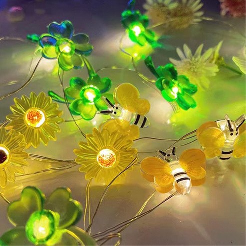 쿼르디 LED 인테리어 USB 줄전구 20구 2m, 해바라기 + 나비 + 네잎 클로버