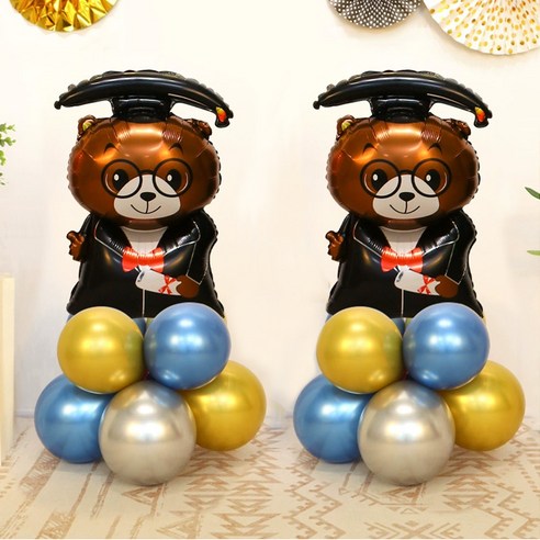 와우파티코리아 졸업 풍선 기둥 불곰박사 DIY 세트, 골드(30cm풍선) + 블루(30cm풍선) + 실버(30cm풍선) + 불곰박사(은박풍선), 2세트