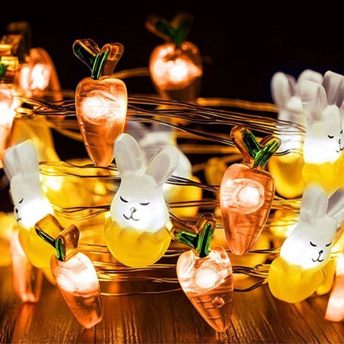 쿼르디 LED 캠핑 인테리어 줄전구 에그 토끼와 당근 20등 2m, 전구색, 1개
