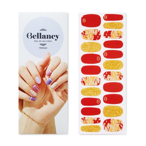 벨랑시 리얼 젤 네일 스트립 프리미엄 네일스티커 22p, 레드골드마블링, 1개