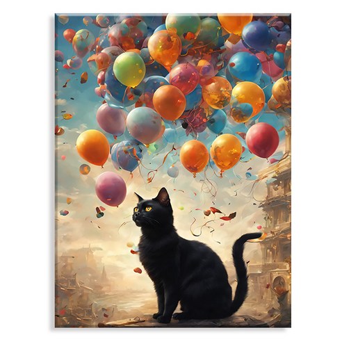 엔픽아트 캔버스형 보석십자수 DIY키트 40 x 50 cm, MK156 형형색색 풍선 검은 고양이, 1개