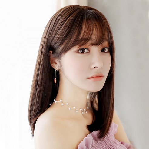 하이유니 허그 펌 헤어 중단발 통가발 가발 45cm + 가발망 + 거치대 세트, 통가발(커피브라운), 랜덤발송(가발망, 거치대), 1세트