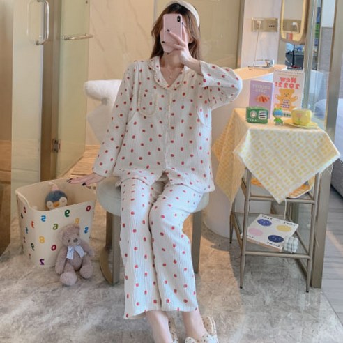 더그랑 임산부 면 수유 딸기 잠옷