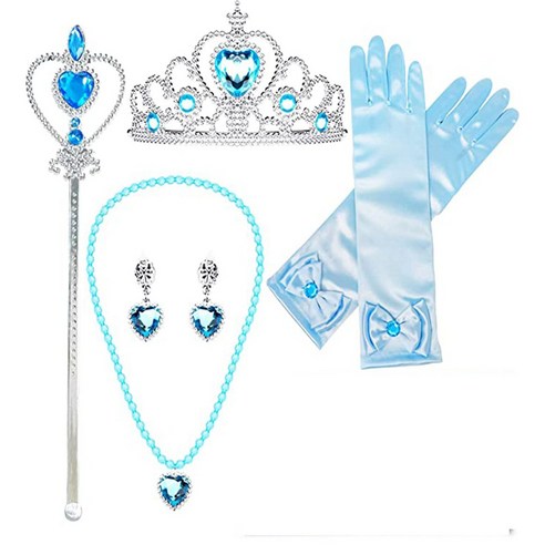 프랑디르 파티용품 인싸템 공주 왕관 + 목걸이 + 귀걸이 + 요술봉 + 장갑 세트 블루, 1세트