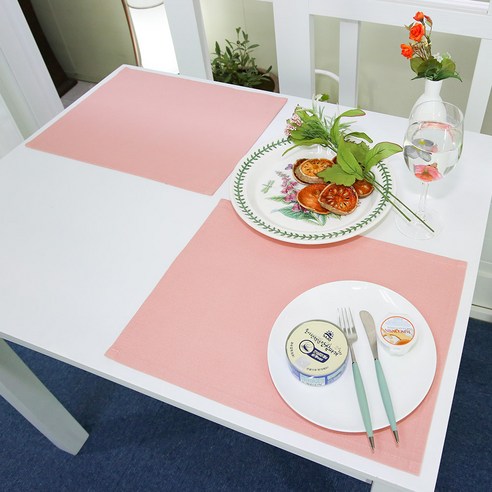 나산데코 면 테이블 매트 4p, 코랄핑크, 40 x 30 cm