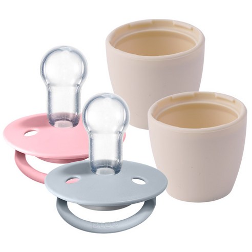 BIBS 디럭스 실리콘 쪽쪽이 2종 + 화분캡 2p 세트, 0세~3세, 2개, 아이보리(화분캡), 베이비블루, 베이비핑크(쪽쪽이)