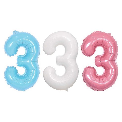 숫자 3 은박 풍선 대 3종 세트, 핑크, 화이트, 블루, 1세트
