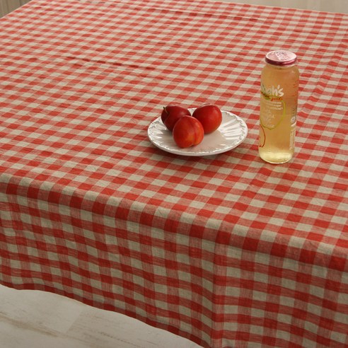 애플 체크 린넨 테이블보, 레드, 직6인(130 x 210 cm)