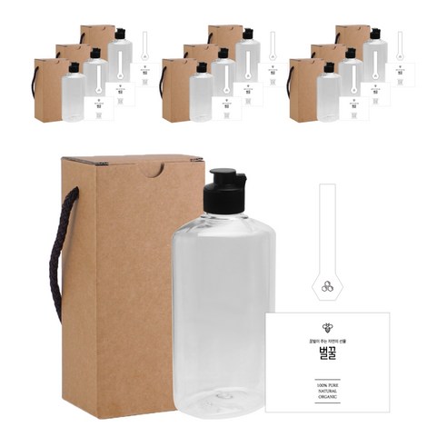 라운드납작 꿀병 페트 250ml + 볼록블랙캡 + 심플벌꿀L 스티커 10p 세트, 1세트