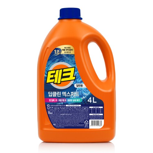 테크 딥클린 엑스퍼트 뉴 실내건조 액체세제 드럼 용기, 3L, 4개