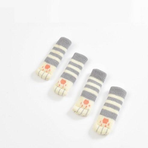 양이 발바닥 소음방지 의자 발 커버 4p, 그레이 스트라이프, 4개