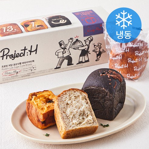 프로젝트H 프로틴 저당 큐브식빵 버라이어티팩 3개입 (냉동), 210g, 1개