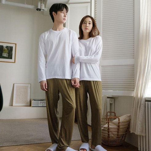 에이원 커플용 피치기모 뉴 스트라이프 잠옷 바지 파자마