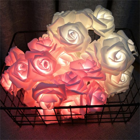 쿼르디 LED 장미 줄 전구 40등 핑크 화이트 깜박임 5cm x 6m