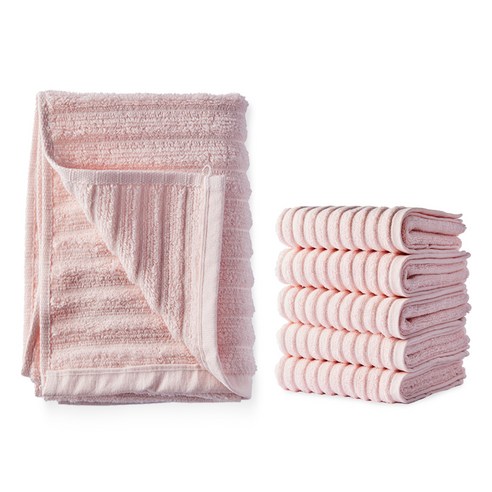 소프트터치 데일리 퓨어 세면타월 115g 30수 면사 5p + 퓨어 바스타올, 세면타올(핑크), 바스타올(핑크), 1세트