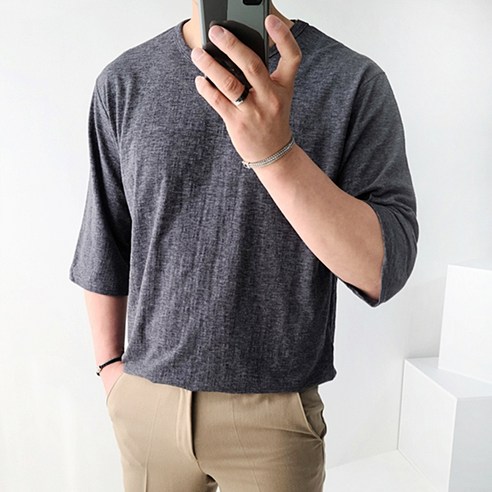 더클래식 남성용 7부 린넨 데일리 반팔티