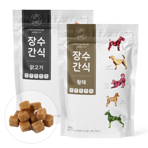 오래살개 강아지 장수간식 100g x 2종 세트, 닭고기 + 황태, 1세트