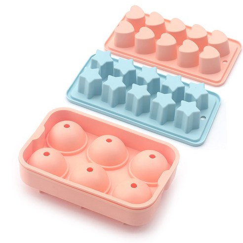 베링 실리콘 다용도 몰드 빅볼 + 스타 + 하트 세트, 혼합색상, 1개