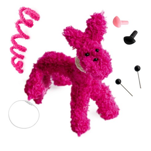 yarna 철사인형 + 핀타입 인형눈 4mm x 2p + 컬러미니삼각코 2종 + 컬러와이어링 모루 뽀글이 강아지 인형 만들기 세트, 3. 뽀글이 모루 강아지 인형 세트(핫핑크), 핫핑크(인형), 화이트(와이어링), 블랙(코), 핑크(코), 1세트
