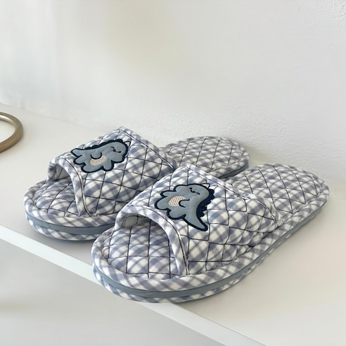 제이드슈 남성용 소음 미끄럼 방지 3중 쿠션 면 슬리퍼 공룡, 1개, 네이비