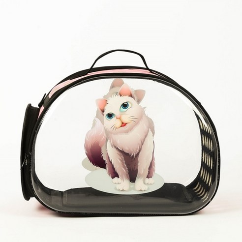 JINHO 반려동물 투명 캐릭터 프린팅 이동 가방, 핑크 캣, 42 x 28 x 32 cm, 1개