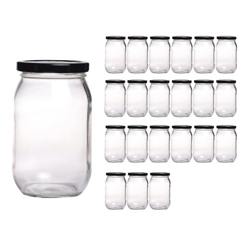 서울패키지 다용도 투명 유리병 블랙캡, 430ml, 22개