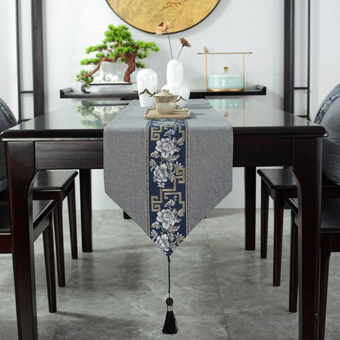 세이프탑 고급 중국풍 테이블러너, 04 다크그레이, 33 x 140 cm