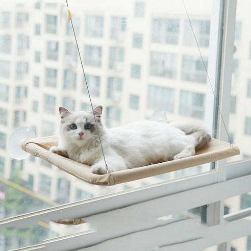 키밍 윈도우 흡착판 고양이 해먹, 라이트브라운, 1개