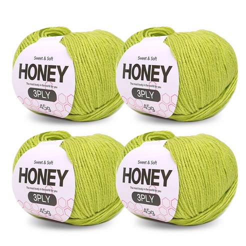 니뜨 허니 3ply 뜨개실 45g x 4p + 무료 도안 세트, 11 라임연두