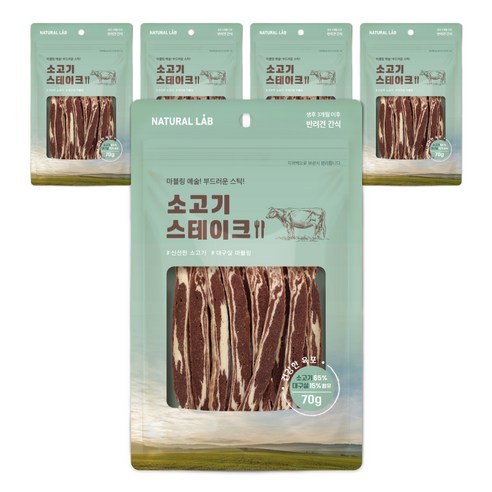 내츄럴랩 강아지 건강한육포 스테이크, 소, 70g, 5개