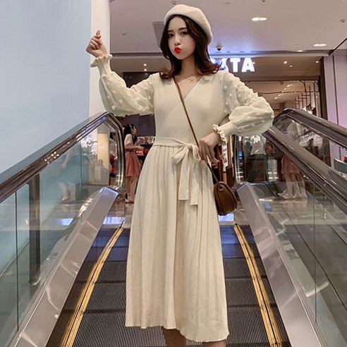 겟잇블루 임산부 출산외출복 V넥 크로스 스웨터 원피스 수유복