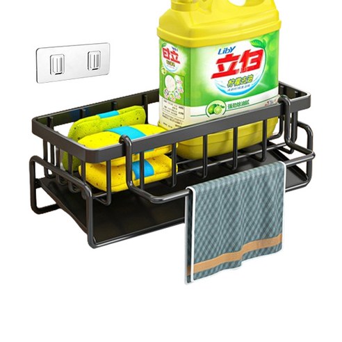 블럭마트 주방 싱크대 수세미 배수 보관랙 TYPE3, 블랙, 1개