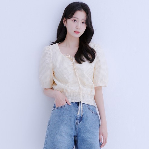 로엠 셔링 체크 블라우스