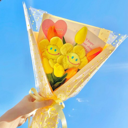 데이앤모어 조화 인형 꽃다발 튤립 6p + 스마일꽃 2p 세트, 혼합색상